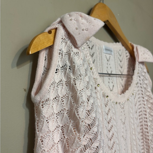 LODISPOTTO Crochet Knit Sweater, Collar Gems, Shoulder Bows Detail - Picture 4 of 10